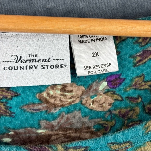 EUC Vermont Country Store Floral Cotton Knit A-Line Dress in Teal Sz 2X - Picture 7 of 10